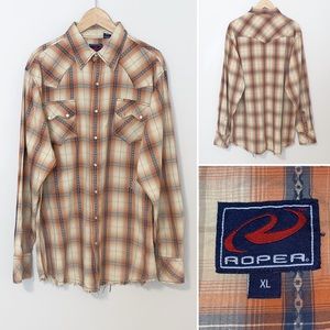 Roper Plaid Fringe Hem Men's Button Down - XL